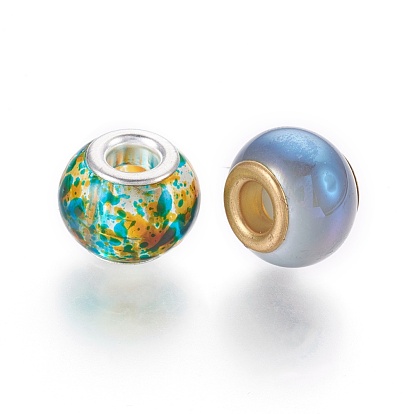 Perles européennes en verre, avec des noyaux de cuivre, Perles avec un grand trou   , rondelle