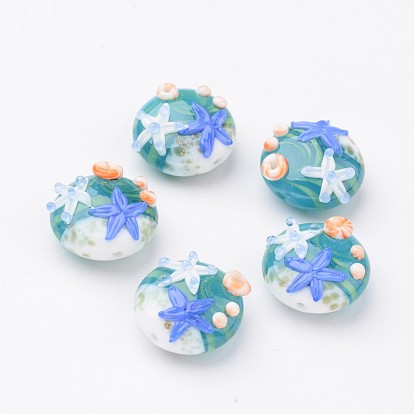 Стиль океана ручной работы Lampwork бисер, плоские круглые с морскими звездами