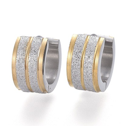 Two Tone Textured 304 Stainless Steel Huggie Hoop Earrings, Ring