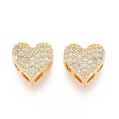 Латунные микропаве из прозрачного кубического циркония, сердце, без никеля 