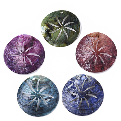 Natural Akoya Shell Pendants, Mother of Pearl Shell Pendants, Dyed, 
Flat Round