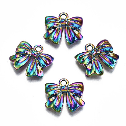 Rainbow Color Alloy Pendants, Cadmium Free & Lead Free, Bowknot