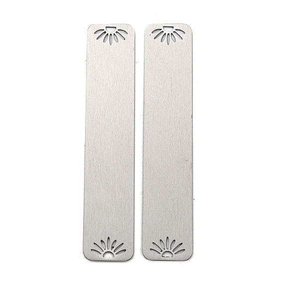 304 Stainless Steel Connector Charms, Rectangle with Flower Link