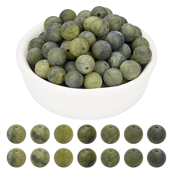 Round Frosted Natural TaiWan Jade Bead Strands