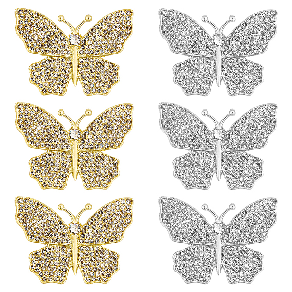 6 шт. 2 цветные бабочки из сплава со стразами на лацкан для рюкзака и одежды