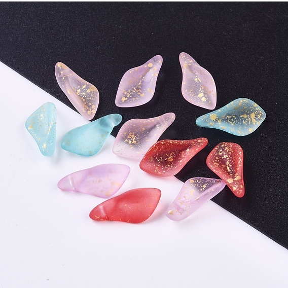 Frosted Glass Pendants, with Glitter Powder, Petal