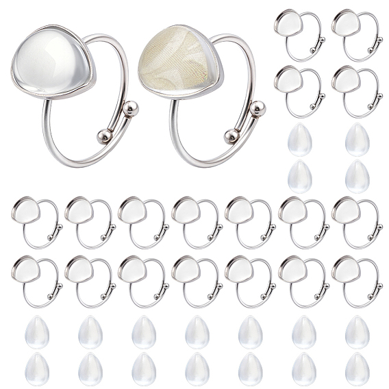 Наборы для самостоятельного изготовления колец в форме капли, включая 304 регулируемые кольца из нержавеющей стали, Кабошоны из стекла