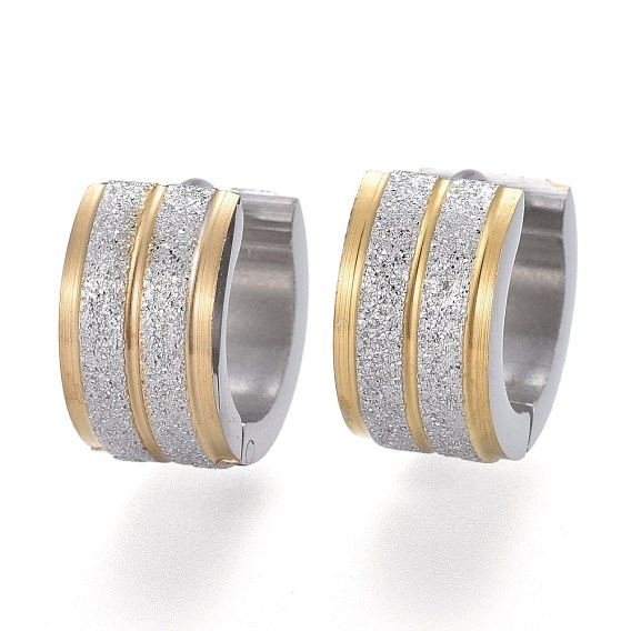 Two Tone Textured 304 Stainless Steel Huggie Hoop Earrings, Ring