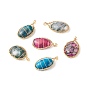 Natural Mixed Gemstone Pendants, with Real 18K Gold Plated Copper Wire, Oval