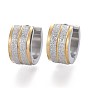 Two Tone Textured 304 Stainless Steel Huggie Hoop Earrings, Ring