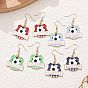 Alloy Enamel Soccer Dangle Earrings for Women, with Iron Findings, Golden