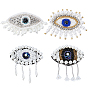 4Pcs 4 Styles Polyester & Fibre & Glass Rhinestone Embroider Thread Iron on/Sew On Patches, with Plastic Imitation Pearl, Cloth Appliques, Eye