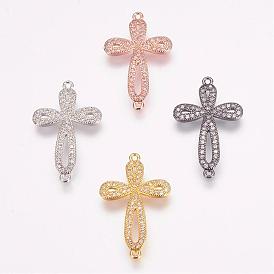 Brass Micro Pave Cubic Zirconia Links, Cadmium Free & Lead Free, Cross