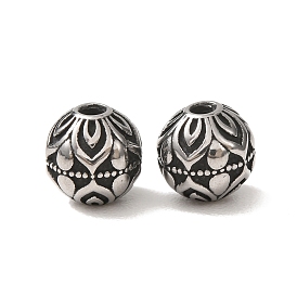 304 Stainless Steel Beads, Round with Lotus Pattern