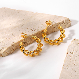 18K Gold-Plated Double-Line Twisted Geometric C-Shaped Earrings for Women