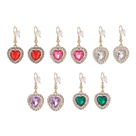 Alloy Rhinestone Heart Dangle Earrings, Golden 304 Stainless Steel Jewelry for Women