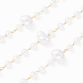 304 Цепи из нержавеющей стали и АБС-пластика с круглыми и крупными бусинами, ионное покрытие (ip), пайки, с катушкой