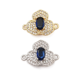 Brass Micro Pave Clear Cubic Zirconia Box Clasps, with Glass, Flower