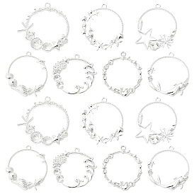 21шт 7 стили подвески из сплава с открытой спиной, серебряные