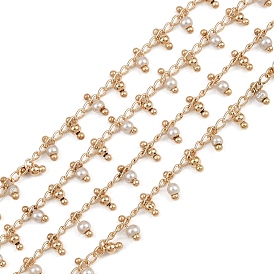 Латунные круглозвенные цепи, с пластмассовой жемчужиной abs, долговечный, стойки покрытие, без свинца и без кадмия, несварные, ручной работы из бисера цепи