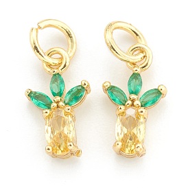 Brass Cubic Zirconia Pendants, with Jump Rings, Pineapple