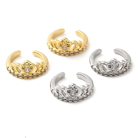 Rack Plating Brass Micro Pave Cubic Zirconia Heart Crown Cuff Earrings, Non Piercing Earrings, Cadmium Free & Lead Free