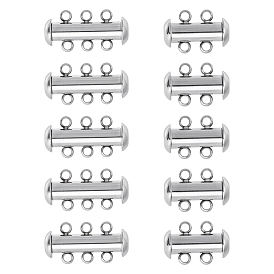 10 Sets 2 Styles 304 Stainless Steel Slide Lock Clasps, Peyote Clasps, 2 Strands, 4 Holes & 3 Strands, 6 Holes, Tube