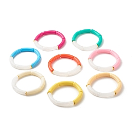 Acrylic Tube Beaded Stretch Bracelets, with Brass Beads