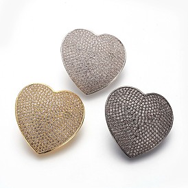 Brass Twister Clasps, with Cubic Zirconia, Lead Free & Cadmium Free & Nickel Free, Heart
