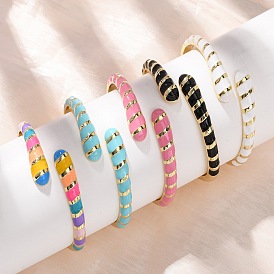 Браслеты-манжеты из латуни с эмалью в виде змеи, шарнирные браслеты для женщин, без кадмия и без свинца, долговечный, стойки покрытие, реальный 18 k позолоченный