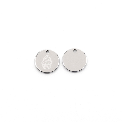 304 Stainless Steel Pendants, Flat Round with Ice-cream Pattern