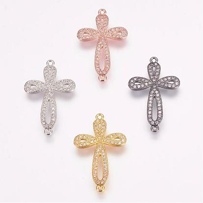 Brass Micro Pave Cubic Zirconia Links, Cadmium Free & Lead Free, Cross