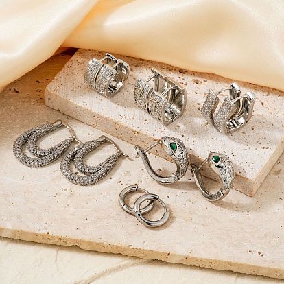 Elegant Copper Hoop Earrings, with Micro Zirconia, Versatile and Fashionable