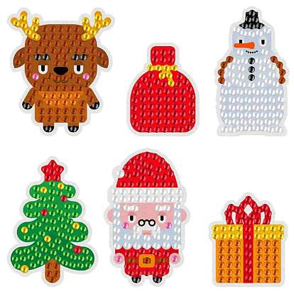 Christmas Theme DIY Diamond Painting Stickers Kits for Kids, with Rhinestones and Diamond Painting Tools, Elk & Snowman & Christmas Tree & Santa Claus & Gifts
