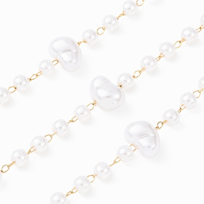 304 Цепи из нержавеющей стали и АБС-пластика с круглыми и крупными бусинами, ионное покрытие (ip), пайки, с катушкой