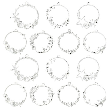 21шт 7 стили подвески из сплава с открытой спиной, серебряные