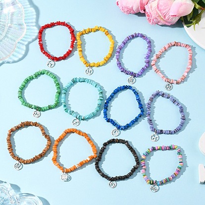 12 шт. 12 стили созвездие не тускнеют 304 браслеты с подвесками из нержавеющей стали, Браслеты из натуральных пресноводных ракушек, эластичные, для мужчин и женщин