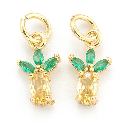 Brass Cubic Zirconia Pendants, with Jump Rings, Pineapple