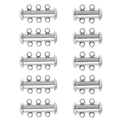 10 Sets 2 Styles 304 Stainless Steel Slide Lock Clasps, Peyote Clasps, 2 Strands, 4 Holes & 3 Strands, 6 Holes, Tube