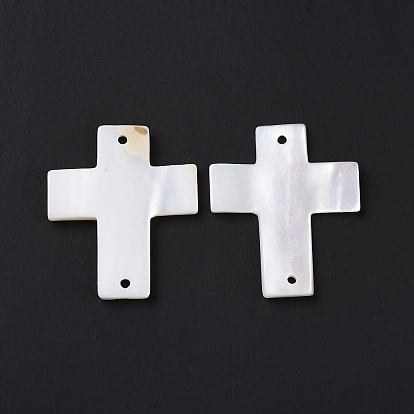 Natural Freshwater Shell Connector Charms, Religion Cross Links
