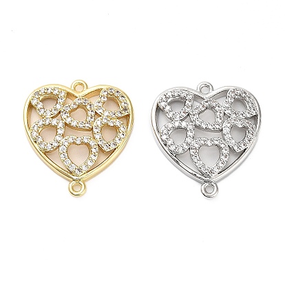 Подвески в форме сердца из латуни с микро-паве и прозрачным кубическим цирконием, стойки покрытие, долговечный, без свинца и без кадмия