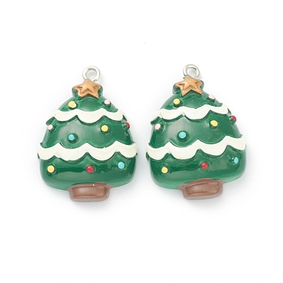 Resin Pendants, for Christmas Festival, with Platinum Iron Peg Bail, Christmas Tree