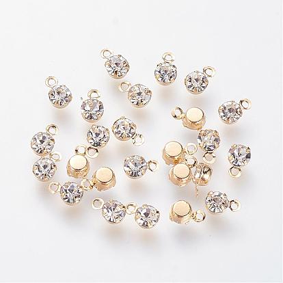 Brass Rhinestone Charms, Nickel Free, Real 18K Gold Plated