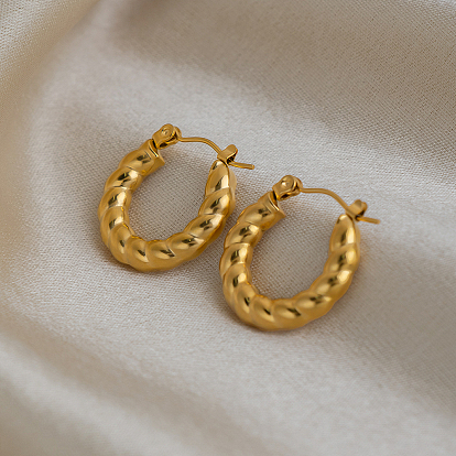 304 Stainless Steel Twisted Hoop Earrings for Women