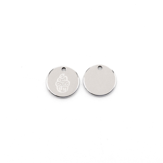 304 Stainless Steel Pendants, Flat Round with Ice-cream Pattern