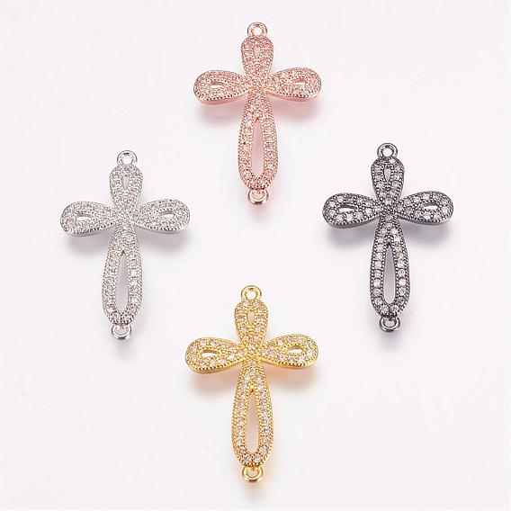 Brass Micro Pave Cubic Zirconia Links, Cadmium Free & Lead Free, Cross