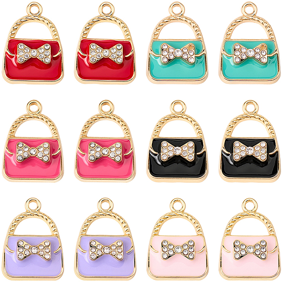 24шт 6 цвета подвески из эмалированного сплава с покрытием, с кристально горный хрусталь, без кадмия, без никеля и без свинца, пакет