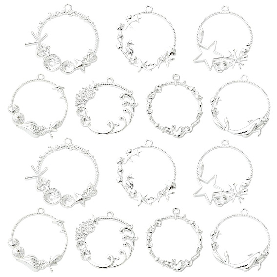 21шт 7 стили подвески из сплава с открытой спиной, серебряные