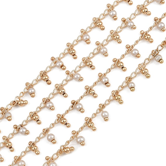 Латунные круглозвенные цепи, с пластмассовой жемчужиной abs, долговечный, стойки покрытие, без свинца и без кадмия, несварные, ручной работы из бисера цепи