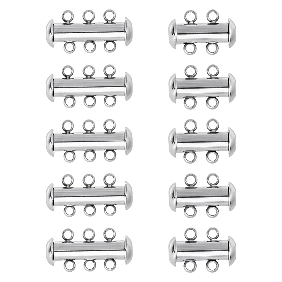 10 Sets 2 Stile 304 Schiebeverschlüsse aus Edelstahl, Peyote-Verschlüsse, 2 Stränge, 4 Löcher & 3 Stränge, 6 Löcher, Tube